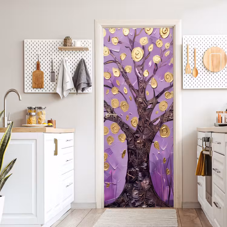Deursticker - Levensboom - Boom - Paars - Goud - Modern — 7