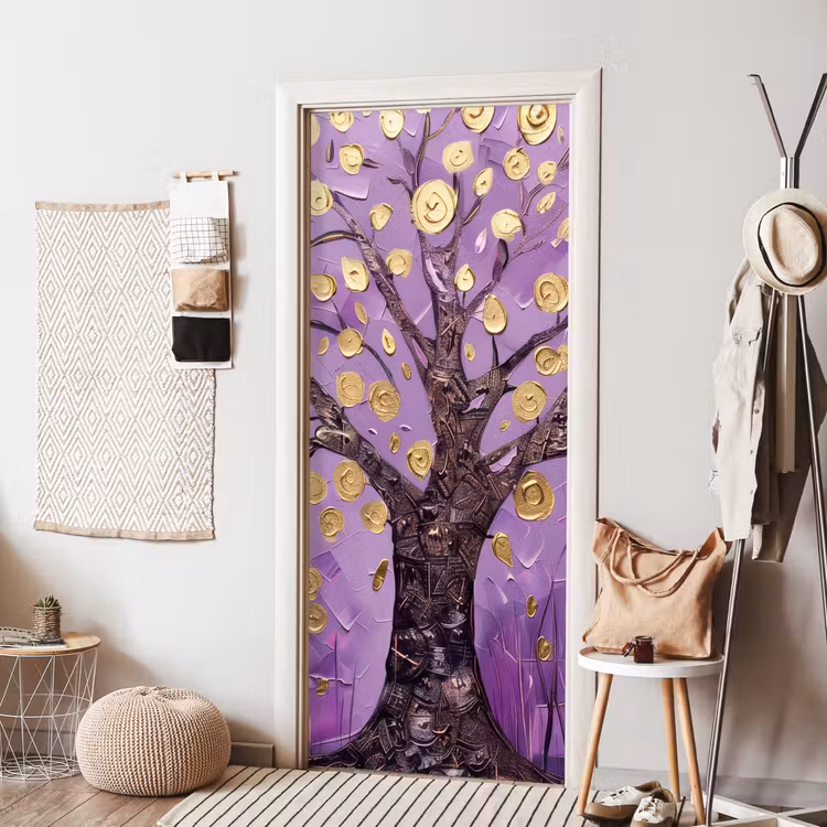 Deursticker - Levensboom - Boom - Paars - Goud - Modern — 8