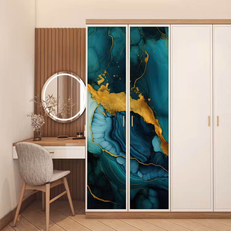 Deursticker - Marmer - Goud - Blauw groen - Abstract - Turquoise — 5