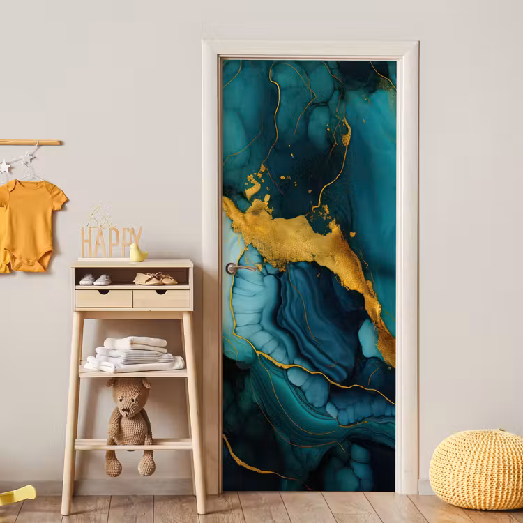 Deursticker - Marmer - Goud - Blauw groen - Abstract - Turquoise — 6