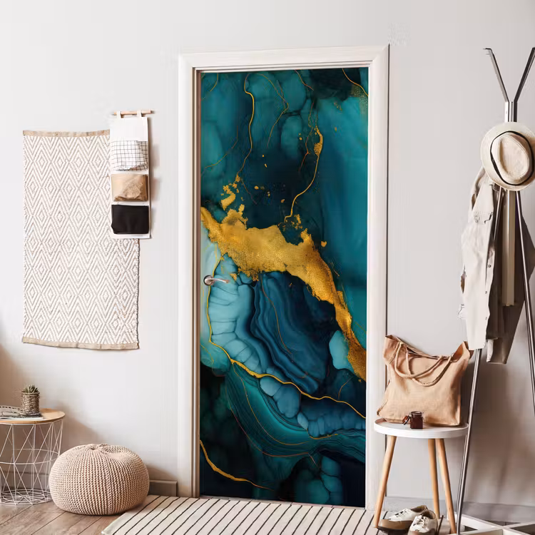 Deursticker - Marmer - Goud - Blauw groen - Abstract - Turquoise — 8