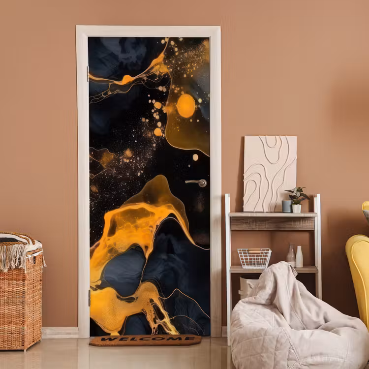 Deursticker - Marmer - Goud - Zwart - Abstract - Modern — 2