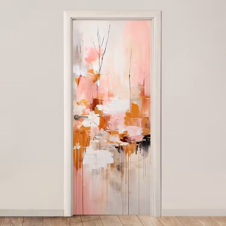 Deursticker - Verf - Roze - Oranje - Abstract - Kunst — 1