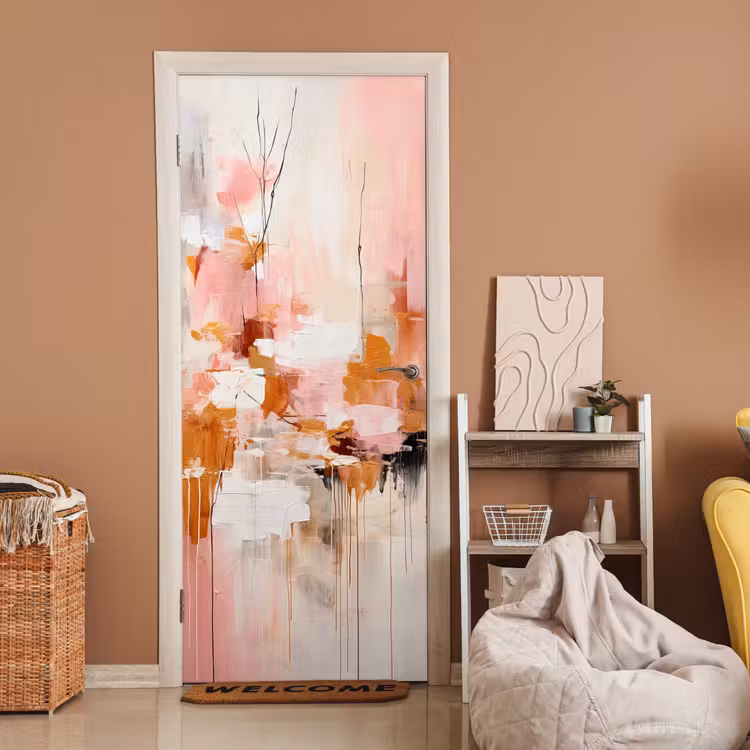Deursticker - Verf - Roze - Oranje - Abstract - Kunst — 2