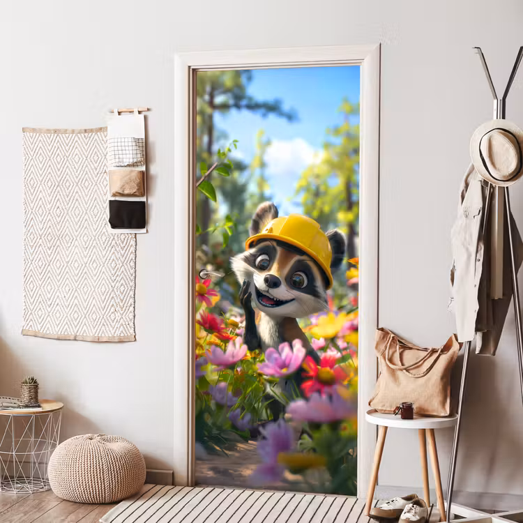 Deursticker - Wasbeer - Natuur - Bloemen - Bouwhelm — 8