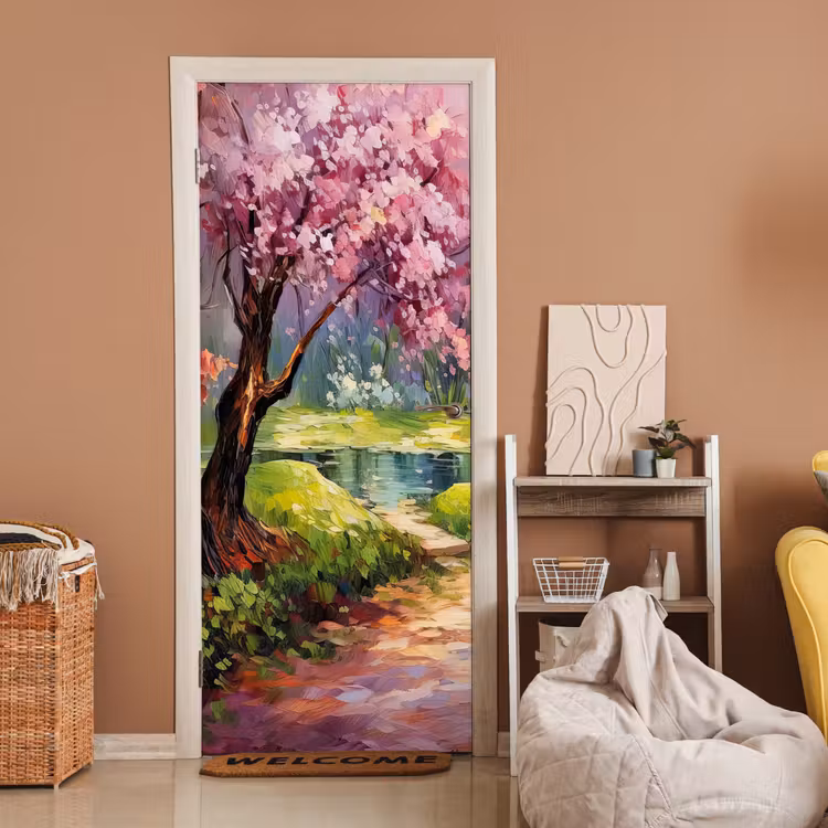 Deursticker - Watercolor - Natuur - Bomen - Kunst - Bloemen — 2