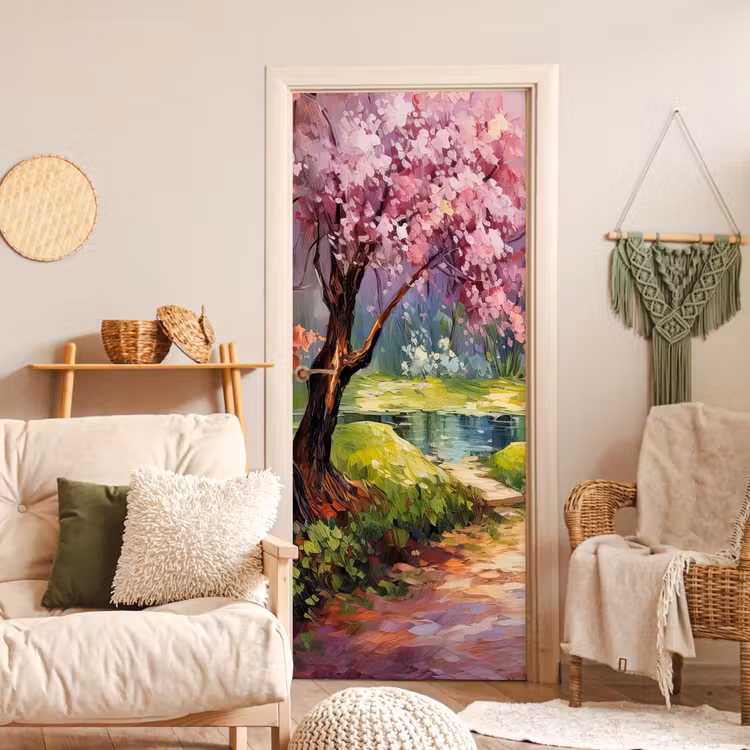 Deursticker - Watercolor - Natuur - Bomen - Kunst - Bloemen — 4