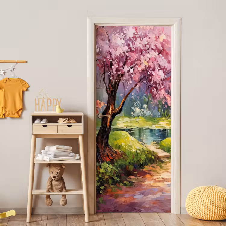 Deursticker - Watercolor - Natuur - Bomen - Kunst - Bloemen — 6