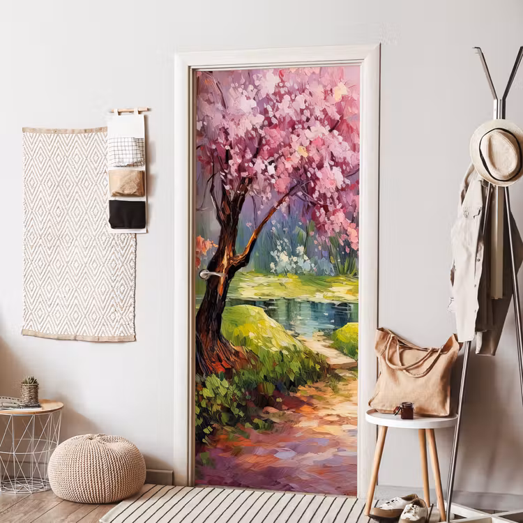 Deursticker - Watercolor - Natuur - Bomen - Kunst - Bloemen — 8