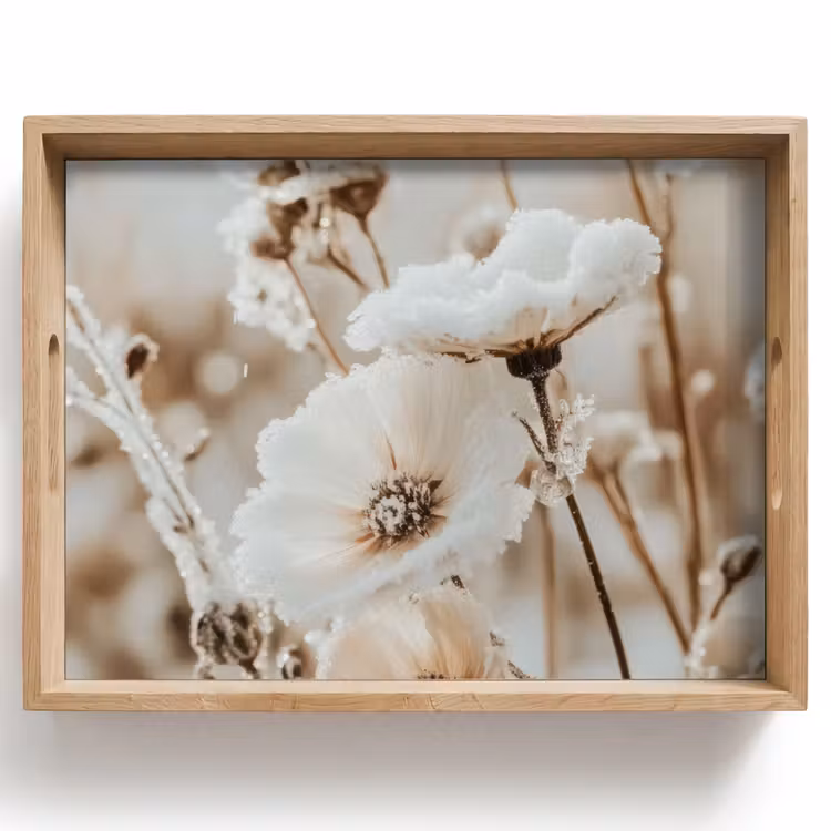 Dienblad - Bloemen - Winter - Wit - Sneeuw - Beige — 1