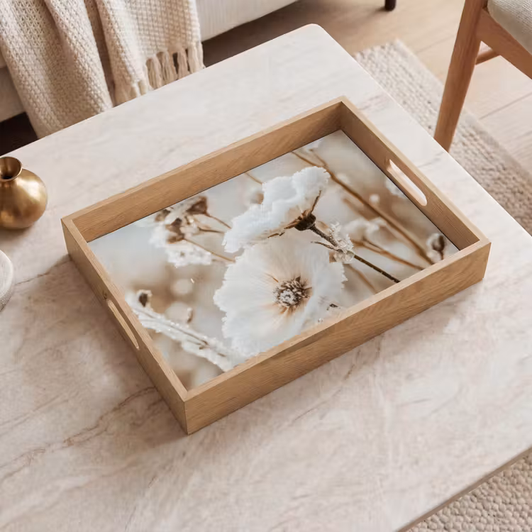Dienblad - Bloemen - Winter - Wit - Sneeuw - Beige — 2