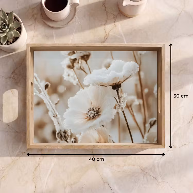 Dienblad - Bloemen - Winter - Wit - Sneeuw - Beige — 9