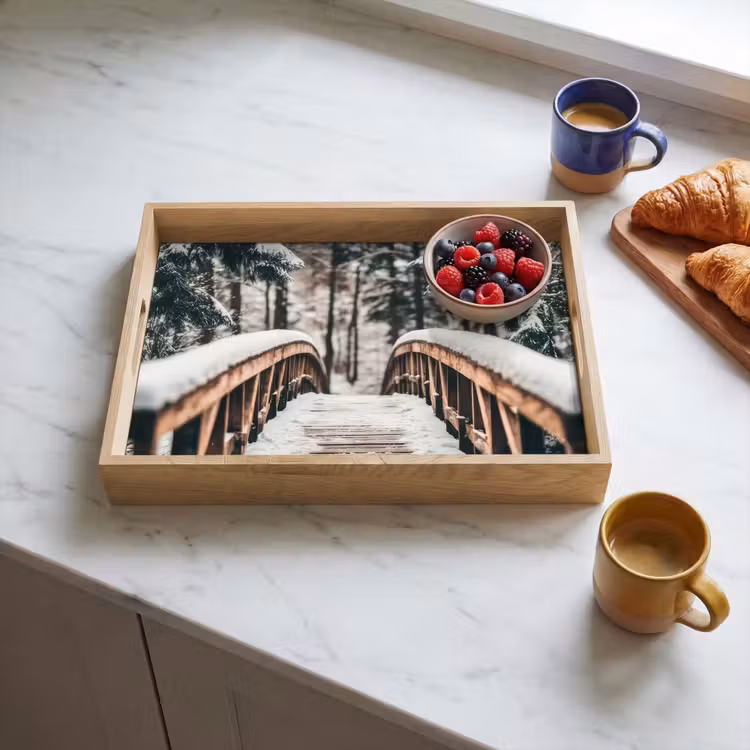 Dienblad - Brug - Winterlandschap - Bos - Natuur - Sneeuw — 4