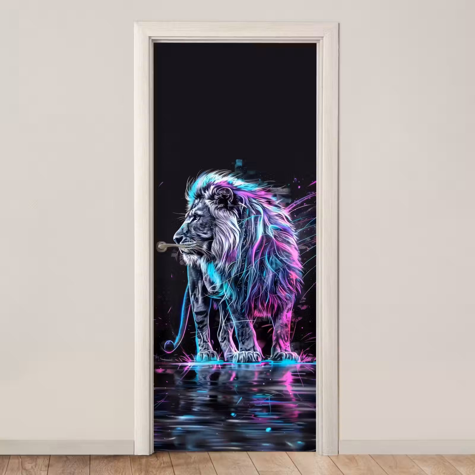 Deursticker - Leeuw - Kleuren - Zwart - Dieren — 1