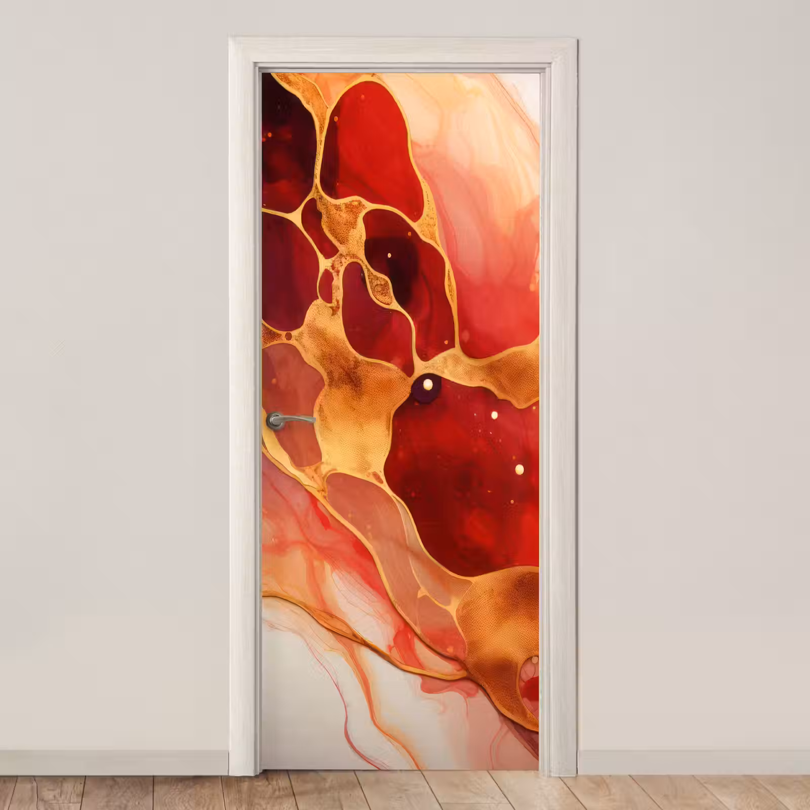 Deursticker - Marmer - Rood - Goud - Modern - Abstract — 1