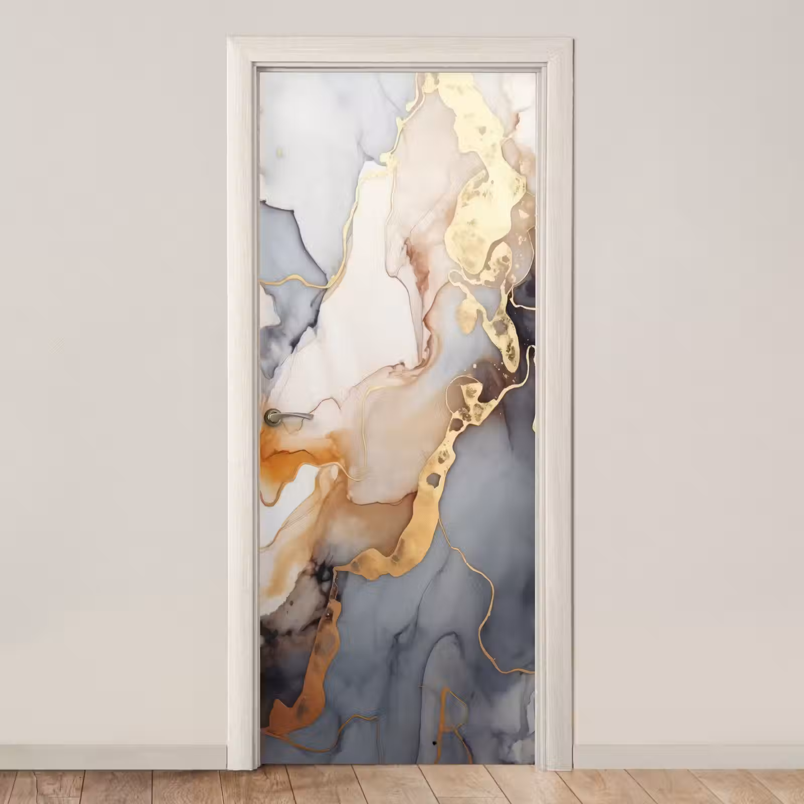 Deursticker - Marmer - Zwart - Goud - Wit — 1