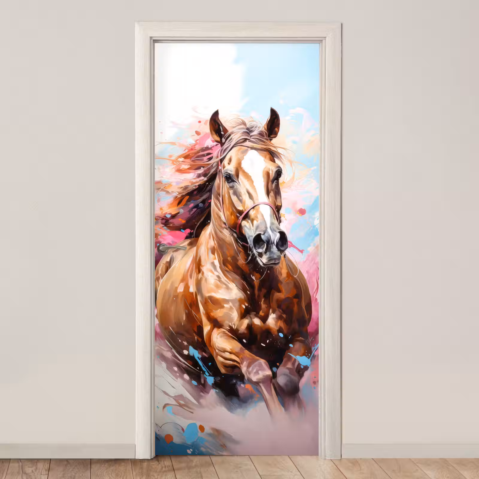 Deursticker - Paard - Meisjes - Blauw - Roze — 1