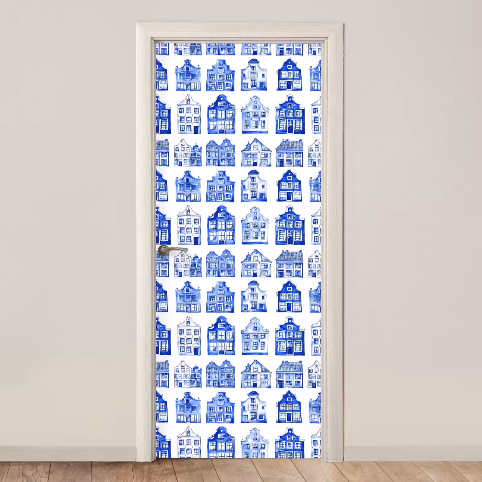 Deursticker - Patroon - Huizen - Blauw — 1