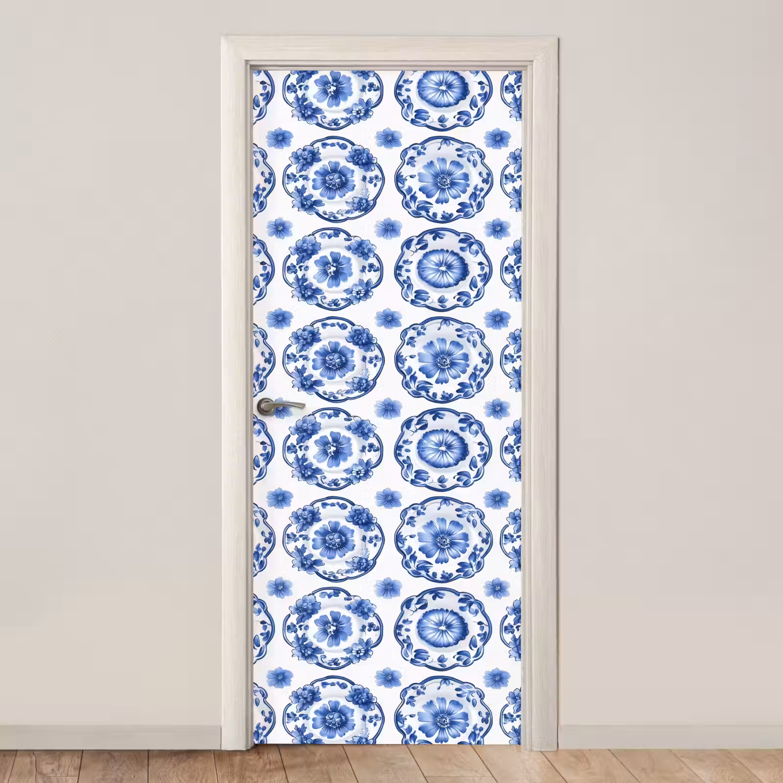 Deursticker - Sierborden - Bloemen - Blauw — 1