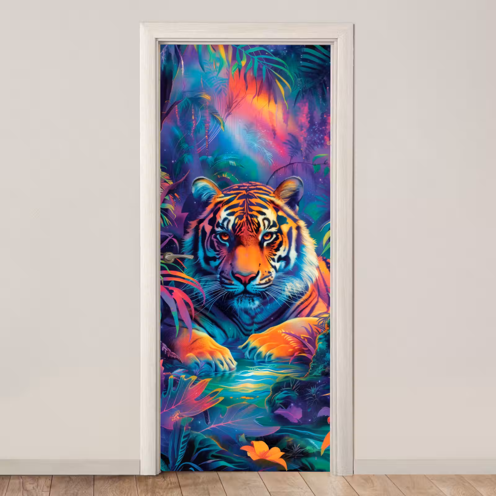 Deursticker - Tijger - Dier - Jungle - Kleurrijk — 1