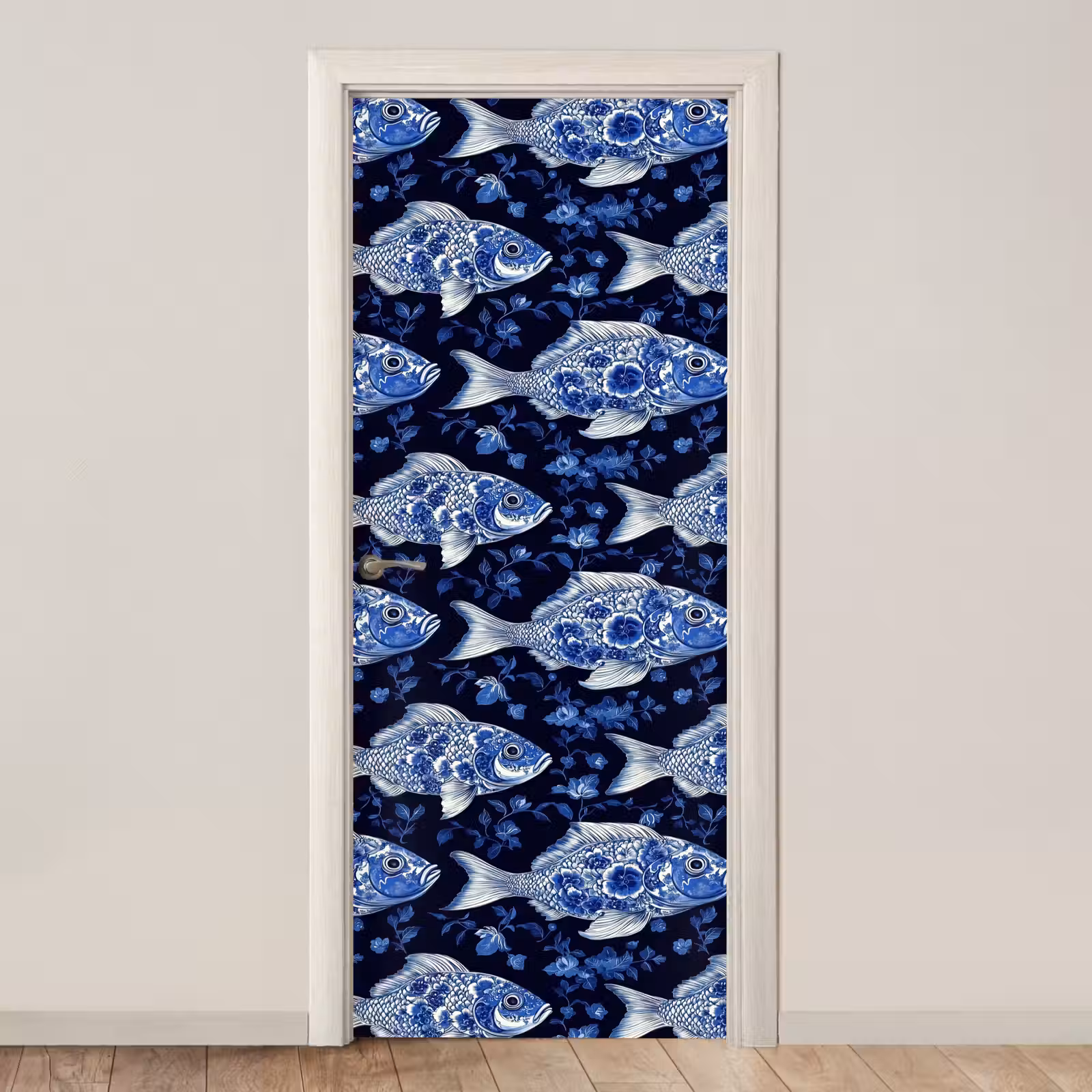 Deursticker - Vissen - Bloemen - Blauw — 1