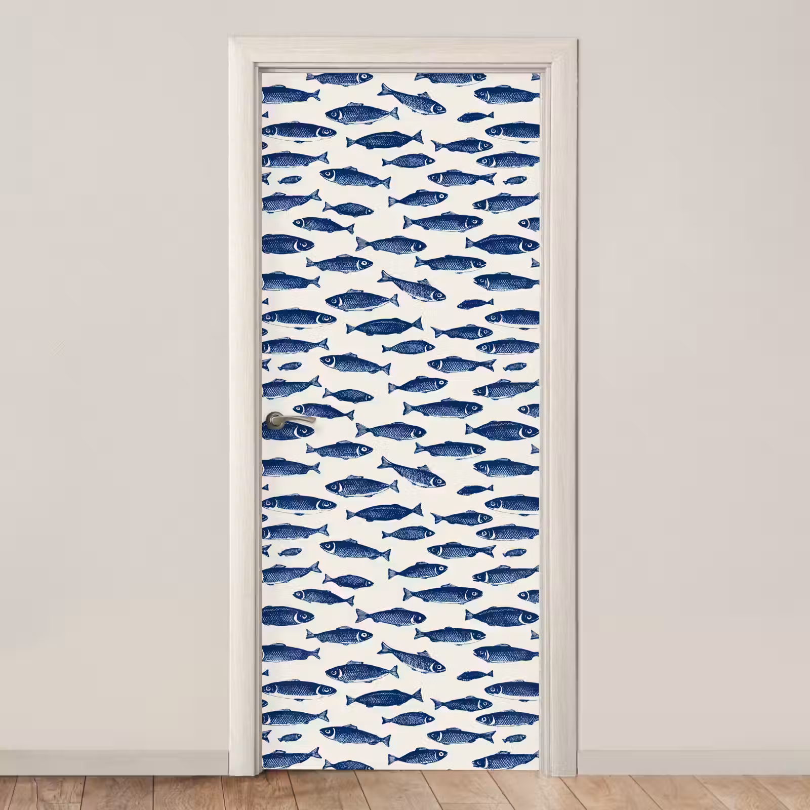 Deursticker - Vissen - Patroon - Blauw - Wit — 1