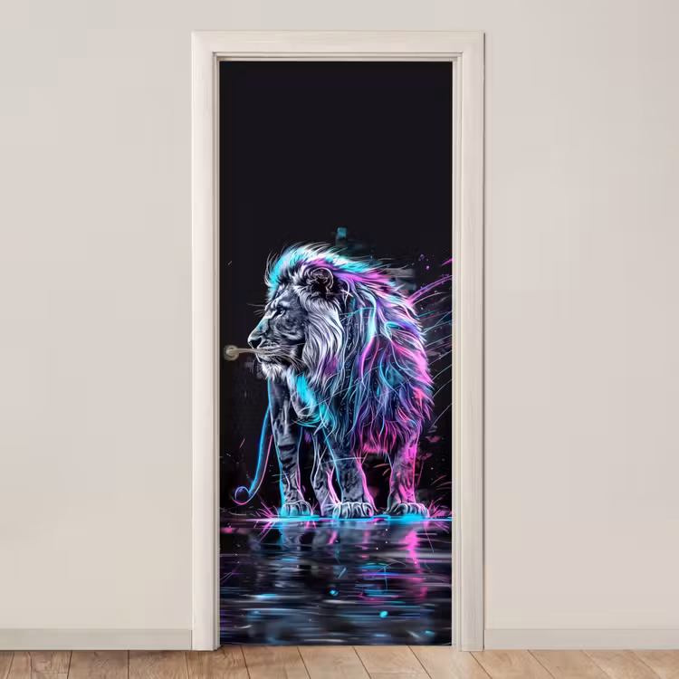 Deursticker - Leeuw - Kleuren - Zwart - Dieren — 1
