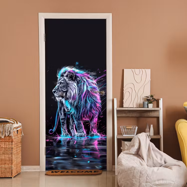 Deursticker - Leeuw - Kleuren - Zwart - Dieren — 2