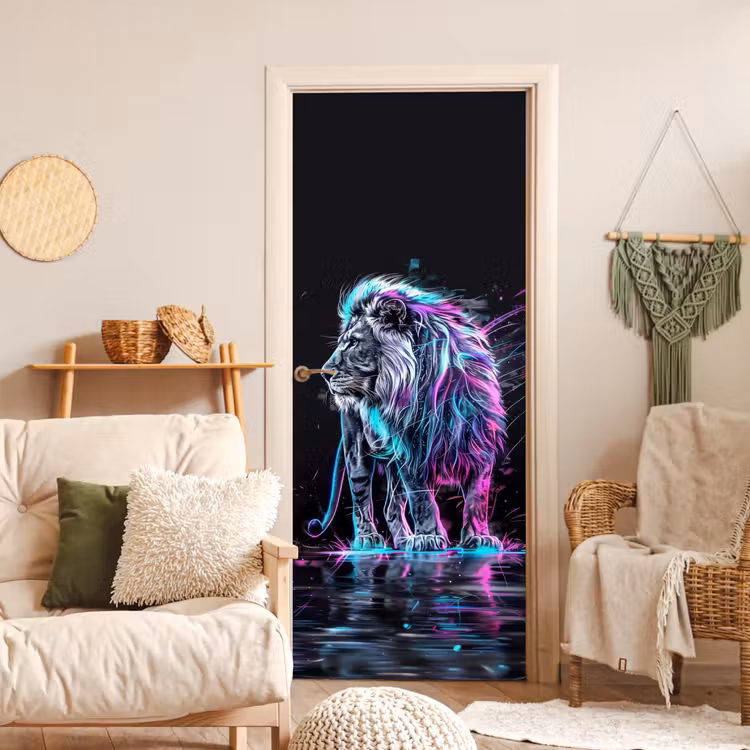 Deursticker - Leeuw - Kleuren - Zwart - Dieren — 4