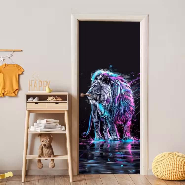 Deursticker - Leeuw - Kleuren - Zwart - Dieren — 6