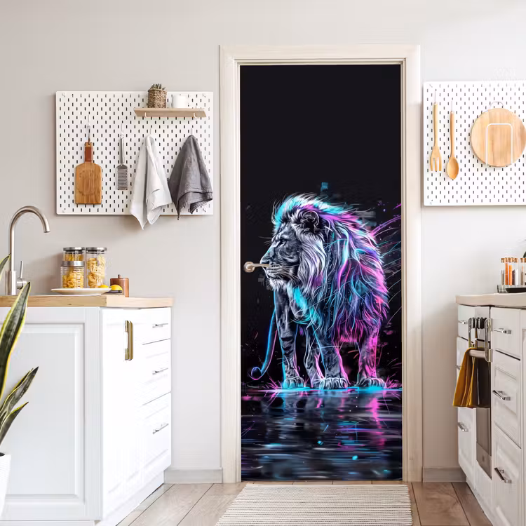Deursticker - Leeuw - Kleuren - Zwart - Dieren — 7