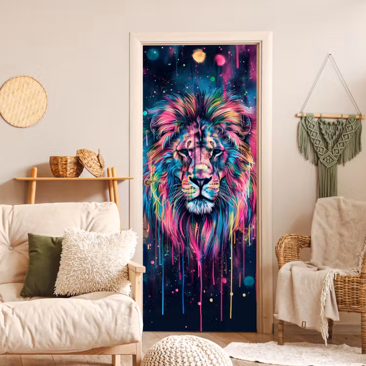 Deursticker - Leeuw - Verf - Kleurrijk - Zwart - Dieren — 4