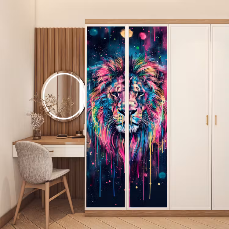 Deursticker - Leeuw - Verf - Kleurrijk - Zwart - Dieren — 5