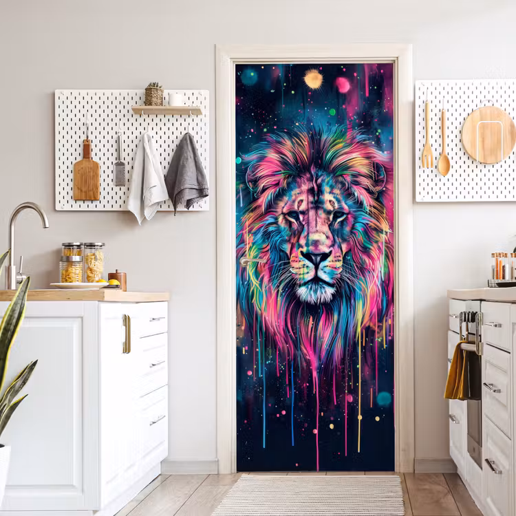 Deursticker - Leeuw - Verf - Kleurrijk - Zwart - Dieren — 7