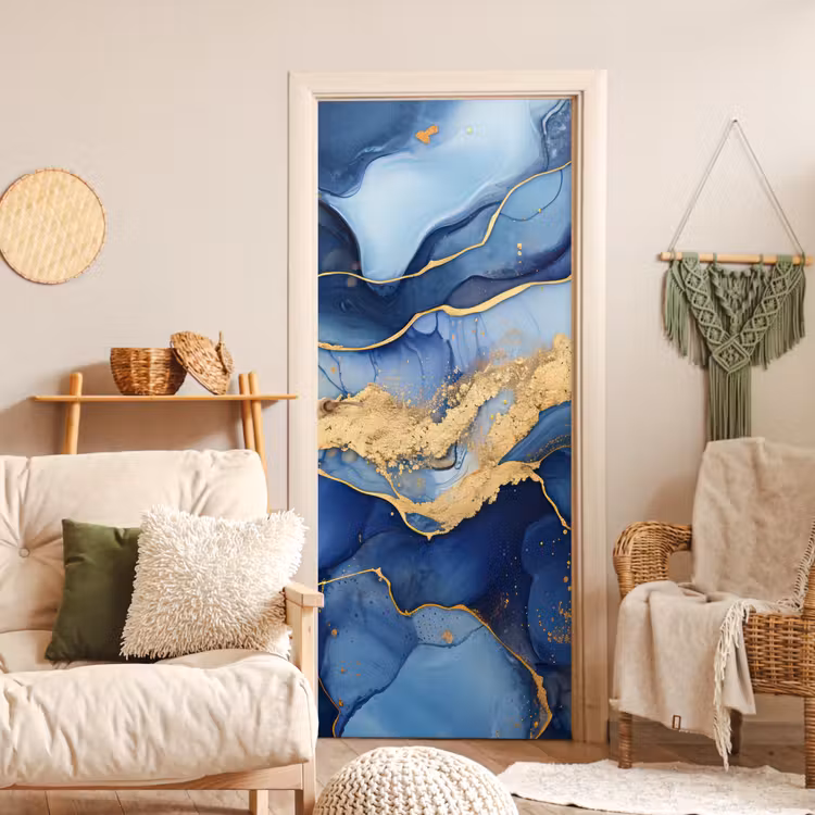 Deursticker - Marmer - Blauw - Goud - Abstract — 4