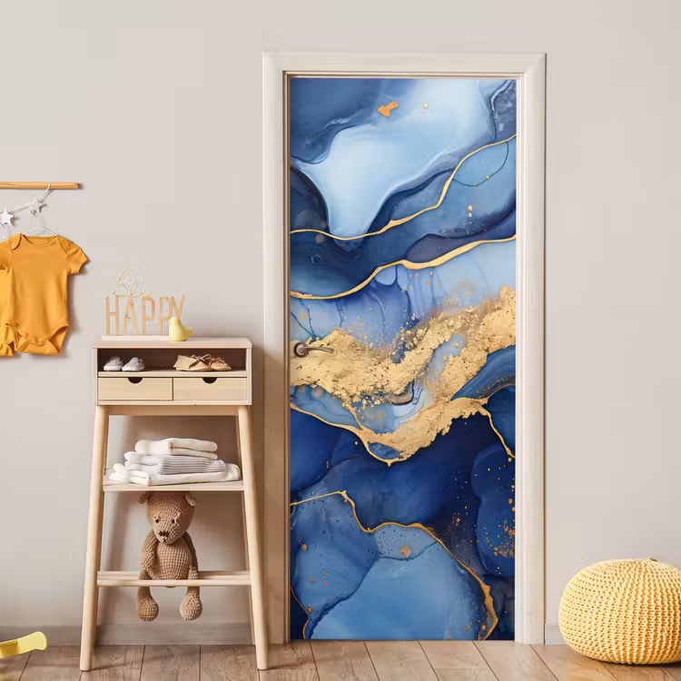 Deursticker - Marmer - Blauw - Goud - Abstract — 6