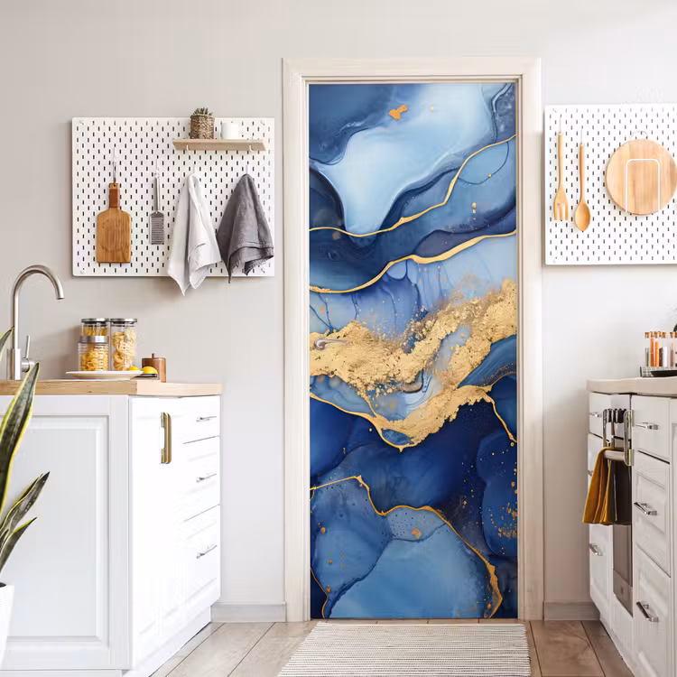 Deursticker - Marmer - Blauw - Goud - Abstract — 7