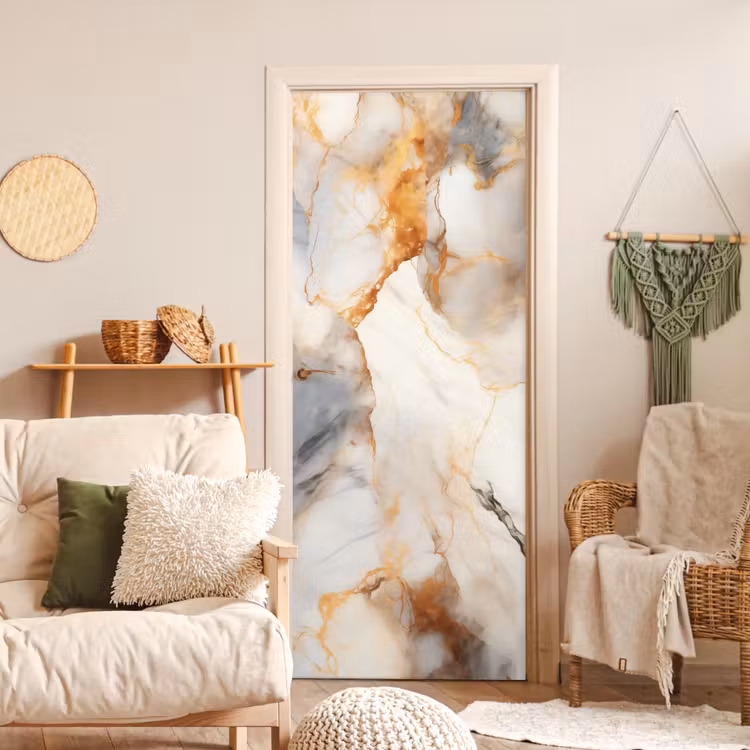 Deursticker - Marmer - Grijs - Goud — 4