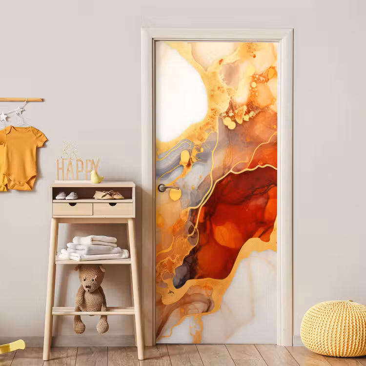 Deursticker - Marmer - Oranje - Goud - Modern - Abstract — 6