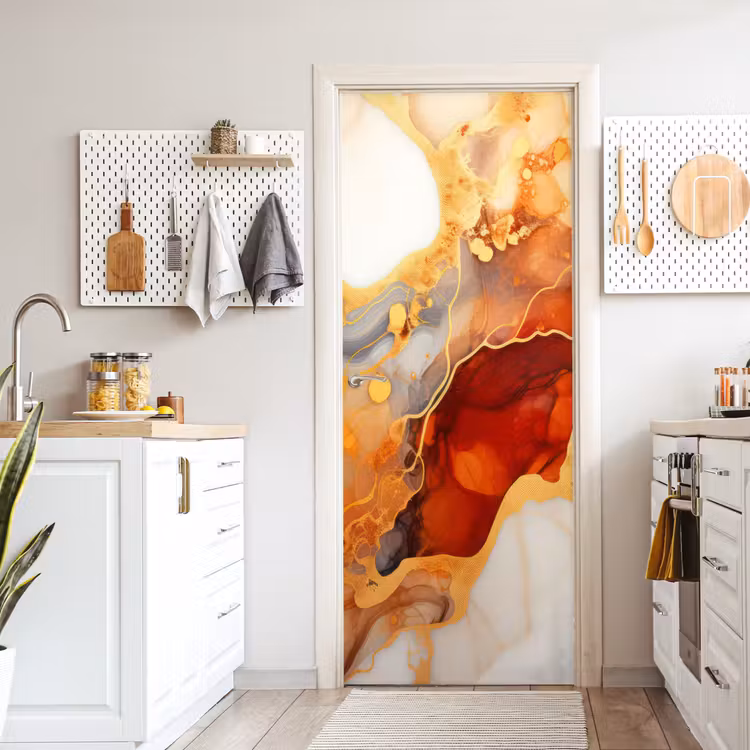 Deursticker - Marmer - Oranje - Goud - Modern - Abstract — 7
