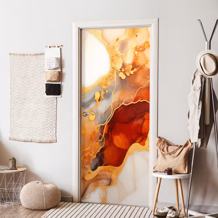 Deursticker - Marmer - Oranje - Goud - Modern - Abstract — 8