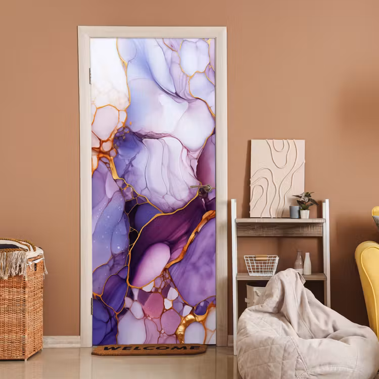 Deursticker - Marmer - Paars - Lila - Goud — 2