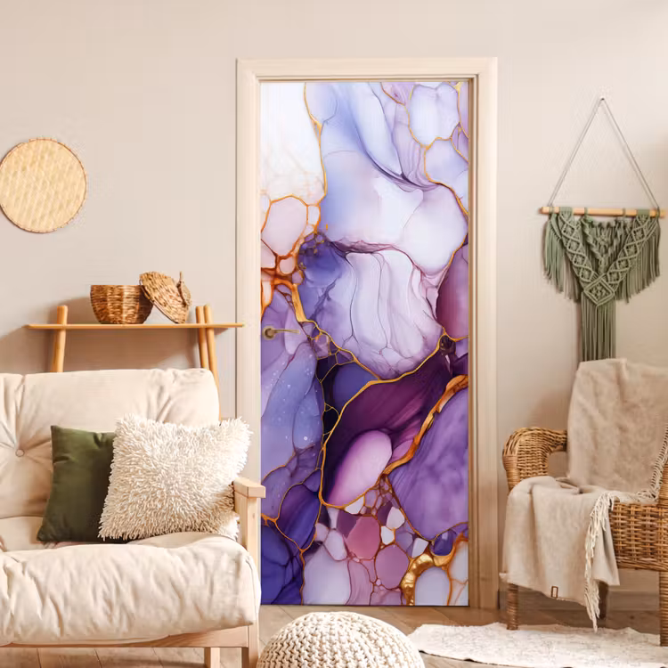 Deursticker - Marmer - Paars - Lila - Goud — 4