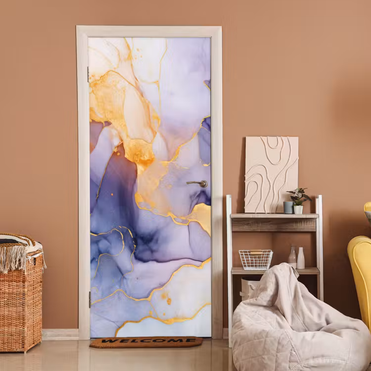 Deursticker - Marmer - Paars - Lila - Goud - Abstract — 2