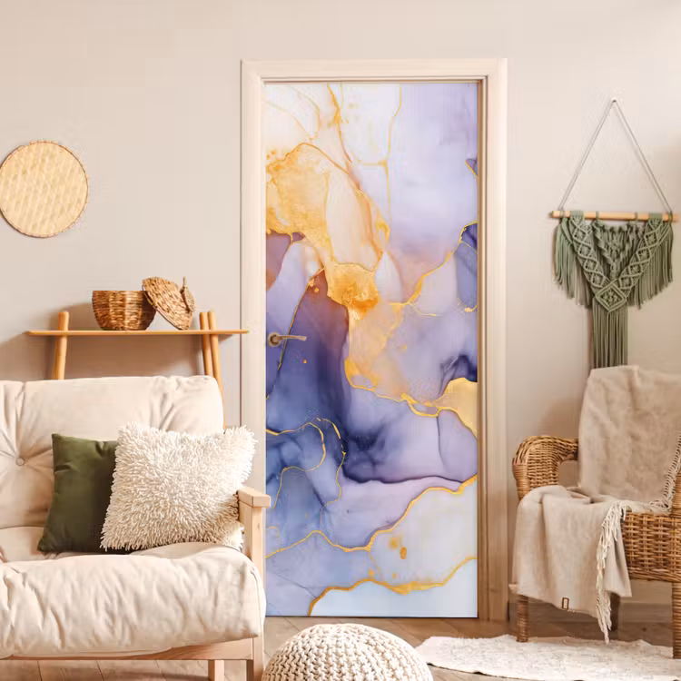Deursticker - Marmer - Paars - Lila - Goud - Abstract — 4