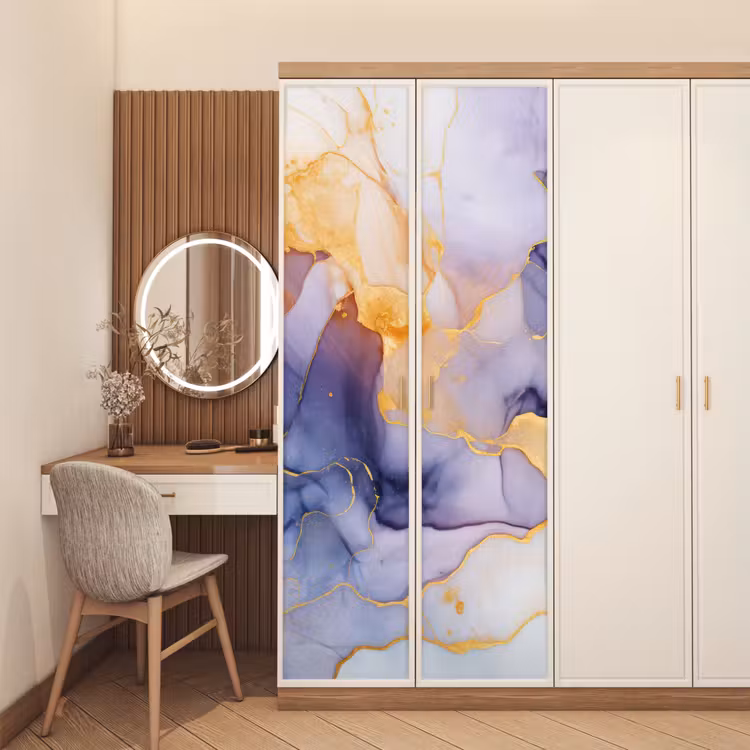 Deursticker - Marmer - Paars - Lila - Goud - Abstract — 5