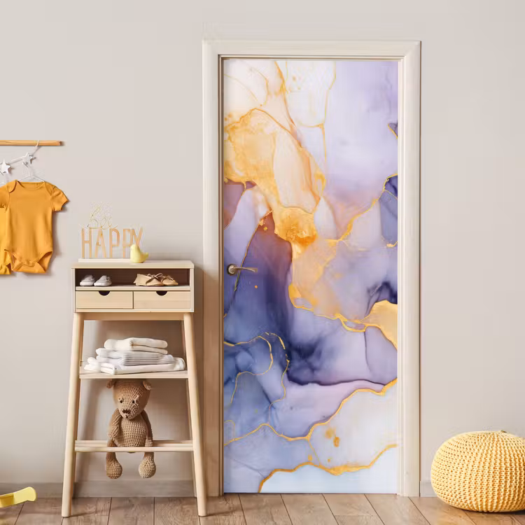 Deursticker - Marmer - Paars - Lila - Goud - Abstract — 6