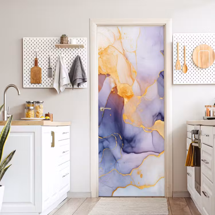 Deursticker - Marmer - Paars - Lila - Goud - Abstract — 7