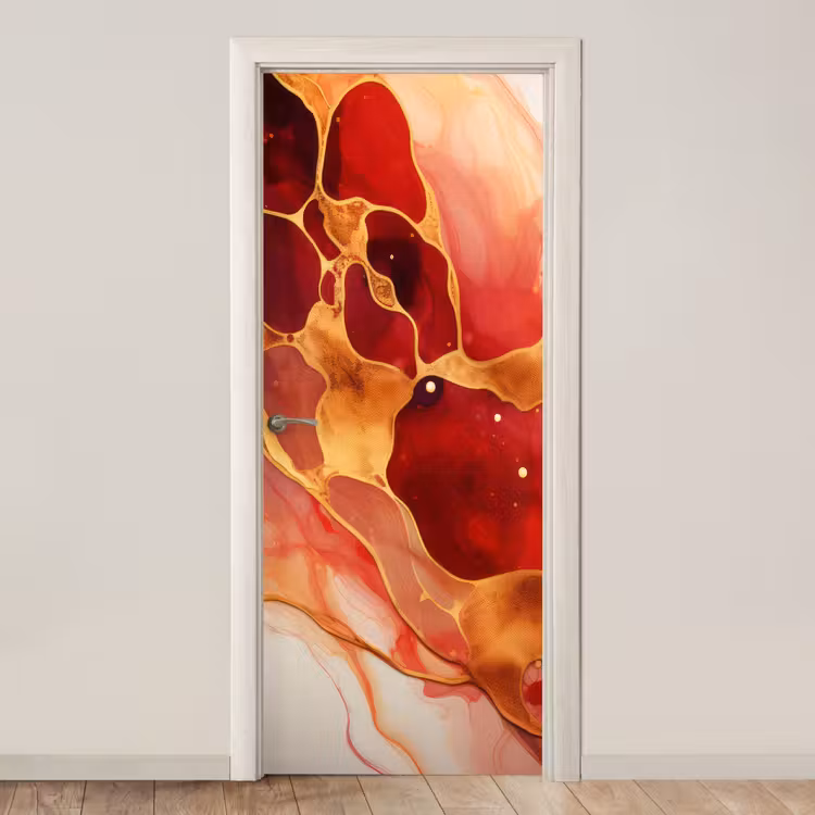 Deursticker - Marmer - Rood - Goud - Modern - Abstract — 1