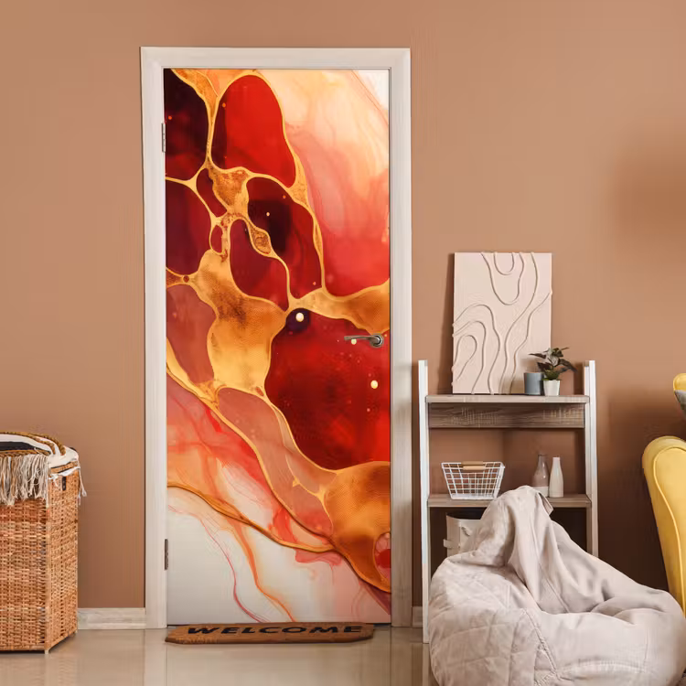 Deursticker - Marmer - Rood - Goud - Modern - Abstract — 2